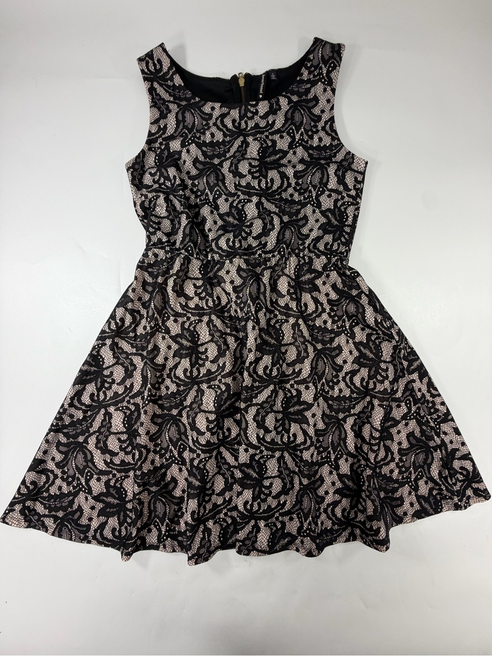 Heart & Soul Black Nude Lace Fit Flare Skater Mini Dress S